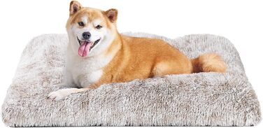 М'яке ліжко для собак EHEYCIGA, велике, XXL, 120x90 см, з довгим плюшем, неслизьке, коричневе, миється