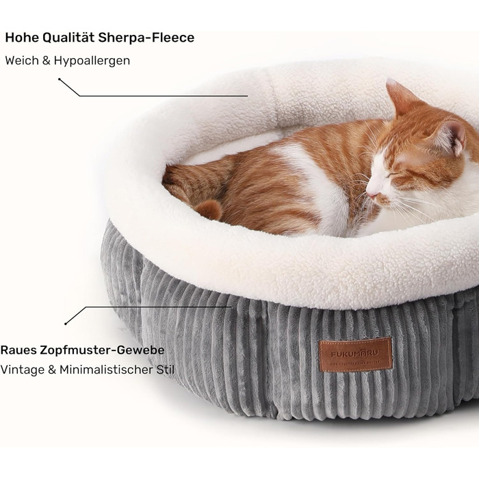 Ліжко для кота FUKUMARU, 48x48x20 см, сіре, м'яке, з бортиками