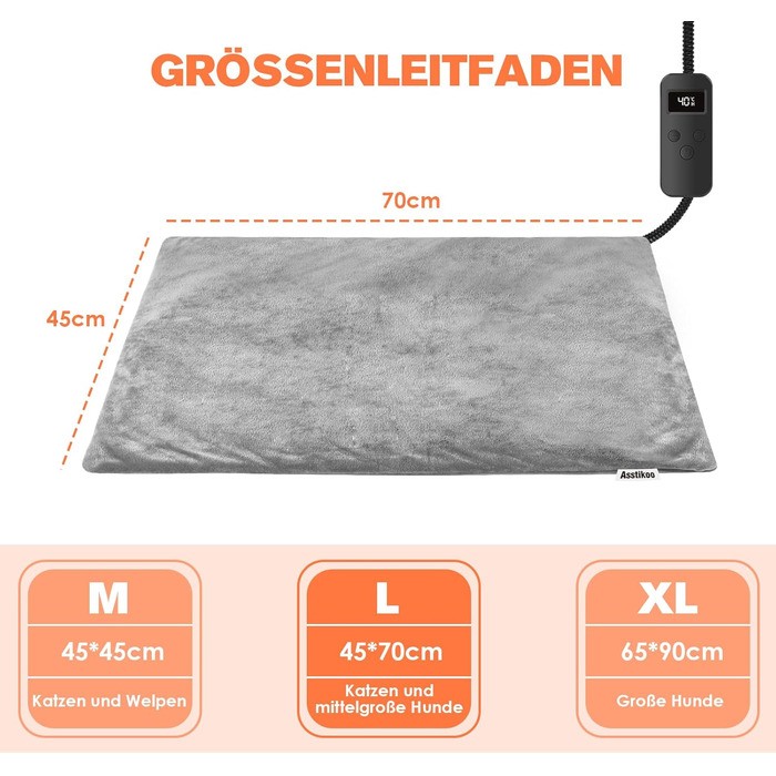Електричний килимок для обігріву домашніх тварин (котів, собак) з регулюванням температури та таймером, розмір L (70x45 см)
