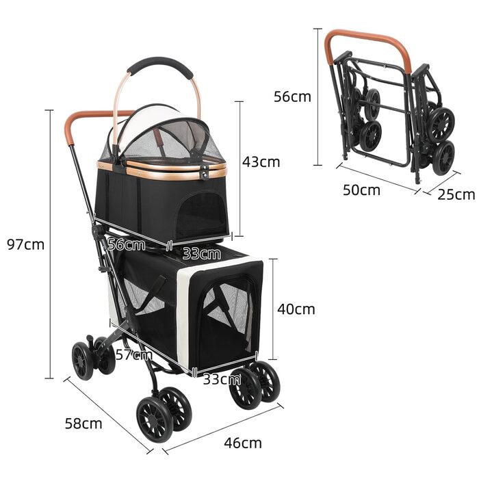Візок для тварин, бугі для собак та котів, складний, чорний, до 20 кг