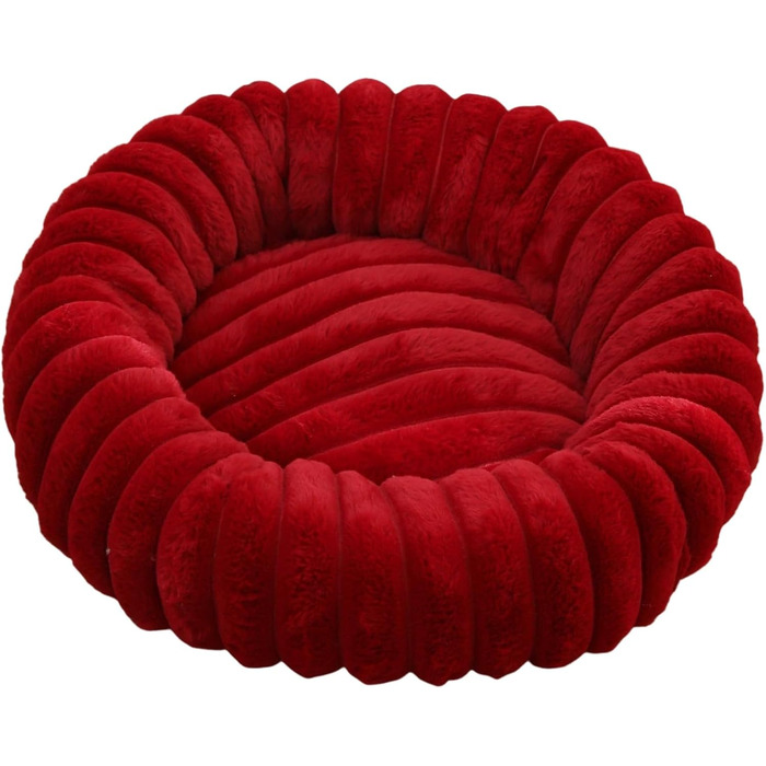 М'яке ліжко для собак Mateju Donut, плюшеве ліжко для котів, тепле м'яке гніздище для тварин з антиковзною основою, смугастий стиль, для середніх та маленьких собак (Бургунді, 70см)