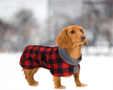 MOREZI Водонепроникна зимова куртка для собак, флісова підкладка, регульований пояс, світловідбиваючі елементи, для такс та схожих порід, розмір XS (довжина спини 29-32 см), в клітинку червоного кольору