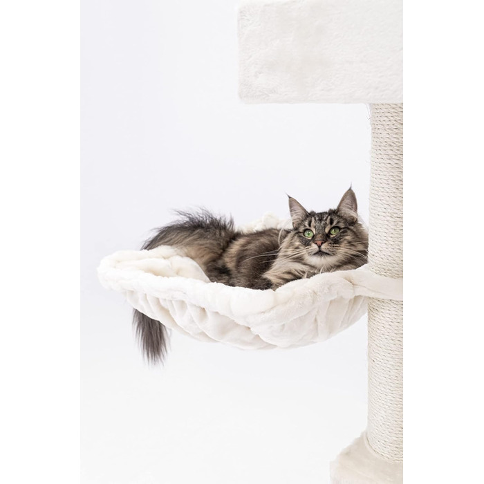 Когтеточка для котів Petrebels Cleopatra 134 см, преміум, XL лежанка, котяча будка, стовпи Ø9 см, бежевий/кремовий