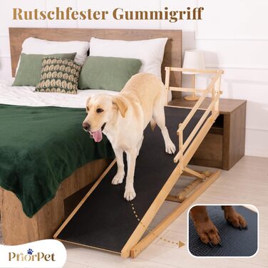 Сходинки для собак до ліжка з поручнями - для великих собак до 90 кг - регульована висота до 94.5 см - ширина 49.5 см - складаються - антиковзні ручки - з натурального березового дерева - колір натуральний