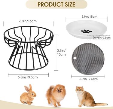 Підвищені годівниці для котів 2 шт. з металевим стійкою, силіконовою підкладкою, керамічні миски для котів та маленьких собак