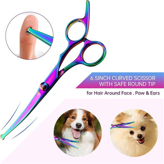 Набір ножиць для грумінгу собак 6-в-1: прямі, зігнуті, для стрижки та розрідження шерсті