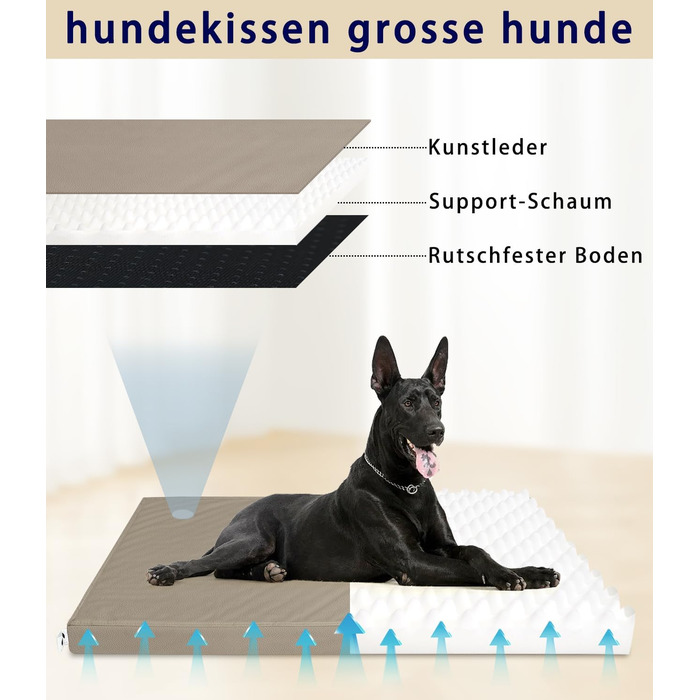 М'яке ортопедичне ліжко для собак середніх порід, коричневе, з антиковзким покриттям, з штучної шкіри, миється, розмір 83 x 55 x 7 см