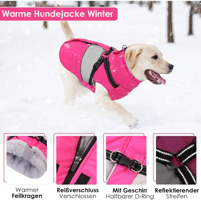 Водонепроникний теплий зимовий одяг для собак AOFITEE, рожевий, XS/S/M, з жилетом, блискавкою та флісовою підкладкою, для маленьких собак