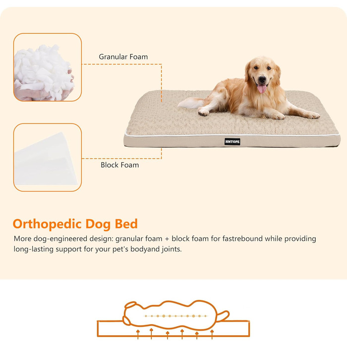 Ортопедичне ліжко для собак, матрац для собак з двоярусним дизайном, миється, знімний кошик для собак, 90 см для собак маленьких та середніх порід (105 x 69 x 12 см, бежевий)
