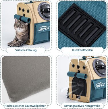 Розширюваний рюкзак для тварин Galatée, дозволений для перевезення в літаку, для котів та маленьких собак, дихаючий, для подорожей, хакі