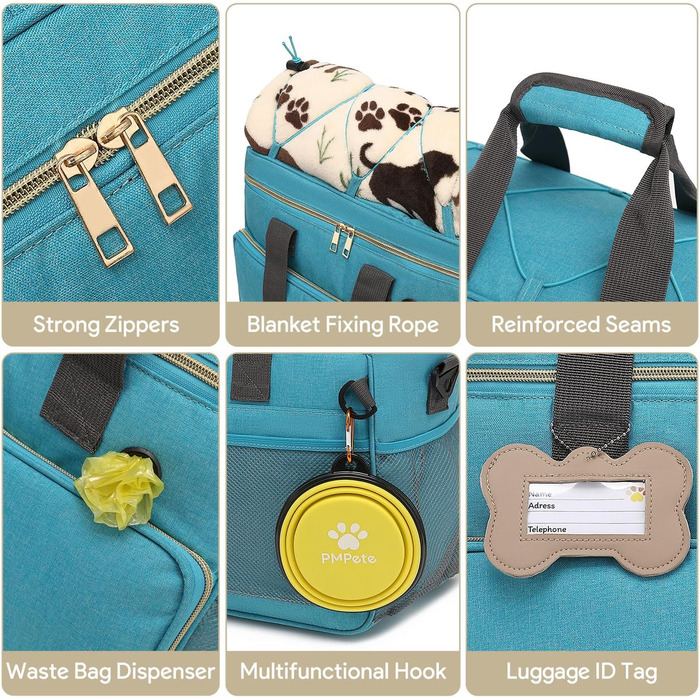 Універсальна переноска для тварин, ідеальна для подорожей та ночівель. Аксесуари для котів та собак з пеленальною сумкою та кількома кишенями (Океановий блакитний)