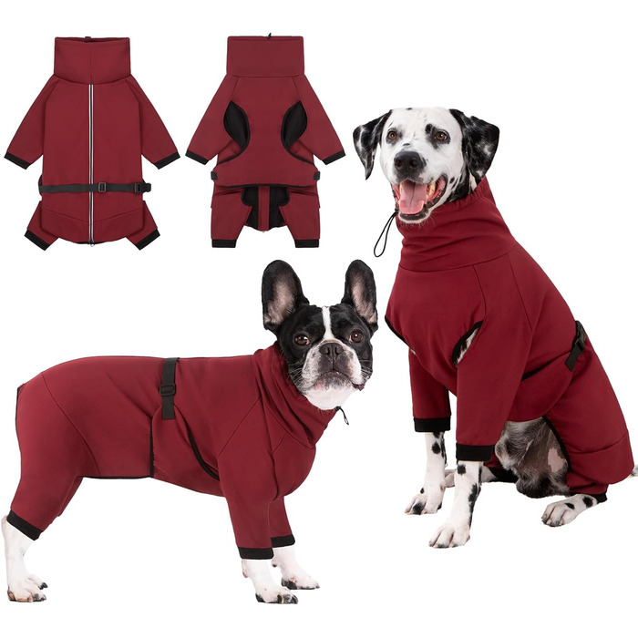Водонепроникний теплий зимовий одяг для собак Cyponpy з капюшоном, з блискавкою, для собак, червоний, розмір S (довжина спини 31-35 см)