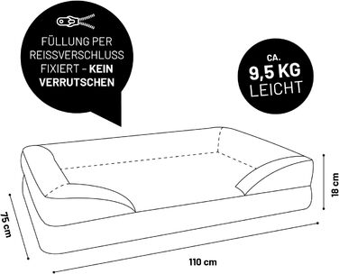 Ортопедичне собаче ліжко Lumaland Outdoor & Indoor | Собаче ліжко-софа 70x60 см | Для маленьких собак | Зі знімним, водонепроникним чохлом | Ортопедичне ліжко для собак