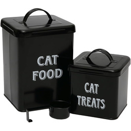 Контейнер для корму Morezi (2 шт.), з вуглецевої сталі, з герметичним кришкою та ложкою, для зберігання корму для собак, котів та інших тварин. Білий/Чорний