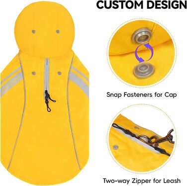 Жовтий дощовик для собак VIVAGLORY, XS-L, водонепроникний, з підкладкою, для зими, з відбиваючими елементами