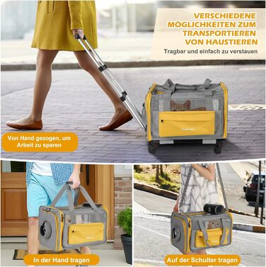 Транспортна переноска для котів та собак Pawinner з колесами, 45x33x33 см. Зручна переноска-тролей для авто та літака, складна, дихаюча, для тварин до 9 кг