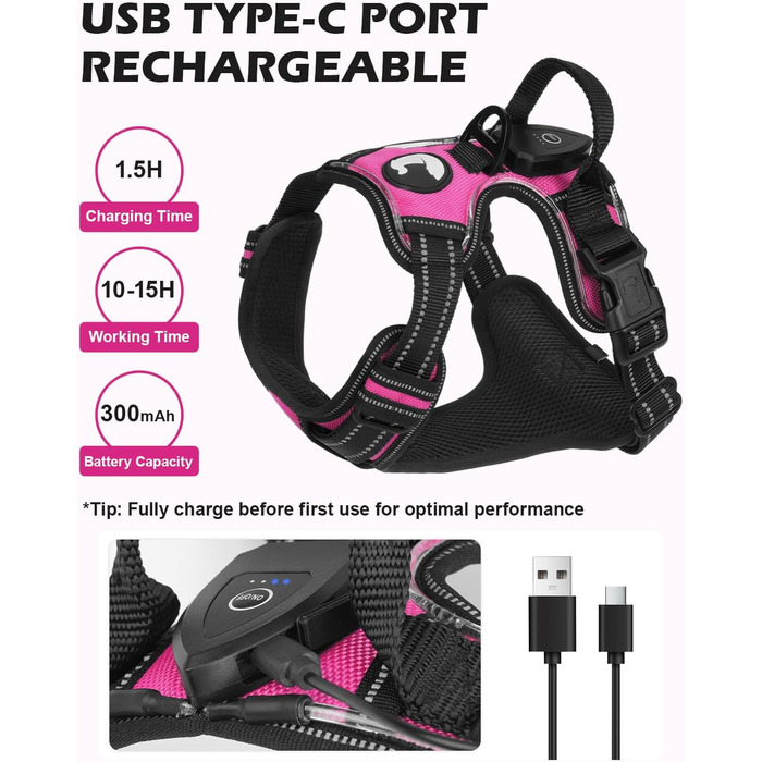 Світловідбиваючий нашийник для собак Joytale з LED, для середніх собак, без натягування, з ручкою, регульований, для нічних прогулянок, зелений, розмір M