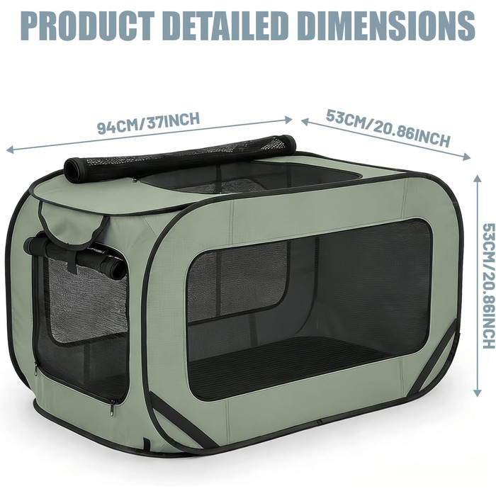 Складана переносна переносна коробка для собак та котів, 94 x 53 x 53 см, зелена