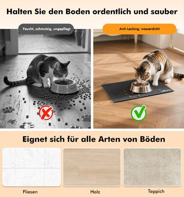 Підкладка під миску для собак та котів, сіра, 31 x 51 см - швидковисихаюча, нековзна, з абсорбентом