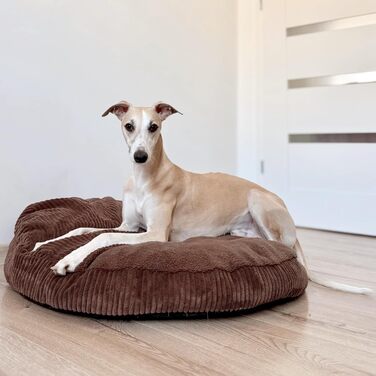 Ліжко для собак 4L Textil Vigo з капюшоном, печеринка для собак, ковдра, корзина для собак, спальний мішок для собак, корзинка для собак, матеріал: Cord, середні породи собак, з ковдрою (Темно-коричневий, L 90 x B 90 x H 12 см)