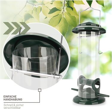 Годівниця для птахів Wildtier Liebe, 23,5 см, зелена - з нержавіючої сталі. Годівна колонка для птахів, годівничий силос для диких птахів. Годування протягом року, 23,5 см, зелений колір