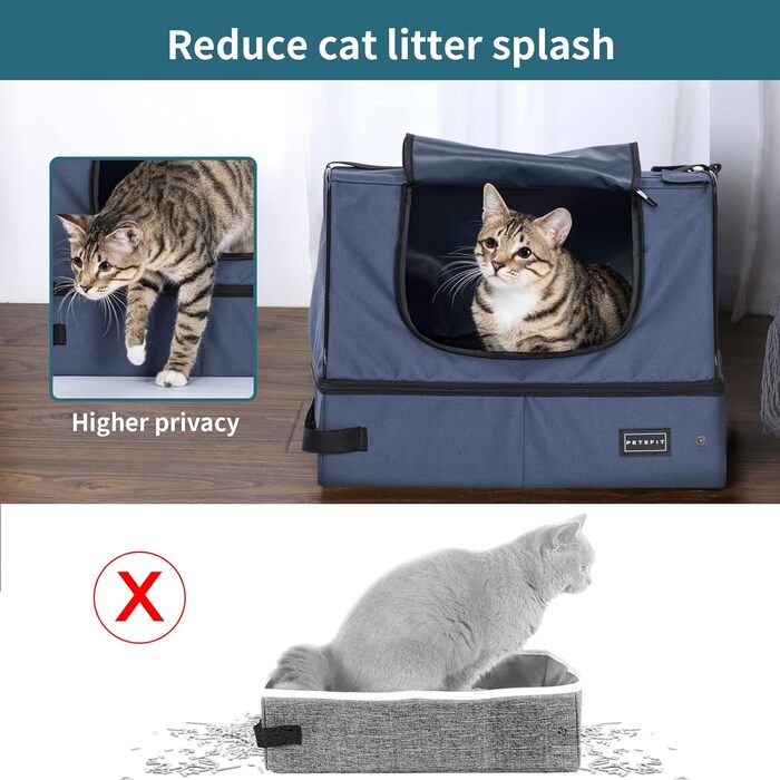 Портативний туалет для котів Petsfit - складаний, легкий, для подорожей, 44x33x34 см, блакитний