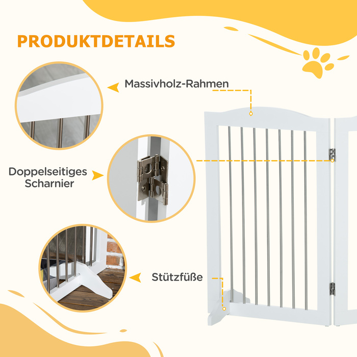 PawHut Dog Barrier Door Guard Складна підставка для собаки 3 тарілки Сходові ворота білі 154x30x80см | Аосом