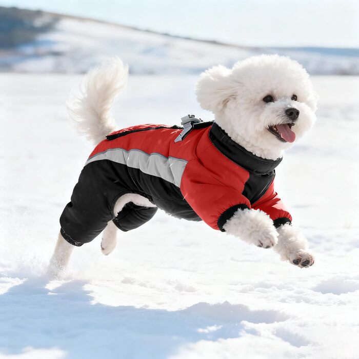 Зимовий теплий одяг для тварин: регульований комбінезон з відбиваючими смугами та D-подібним кільцем (27 см)