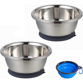 Набори мисок для собак QANIUOS з нержавіючої сталі (2 шт.), неслизькі, об'єм 2200 мл, для великих та середніх собак