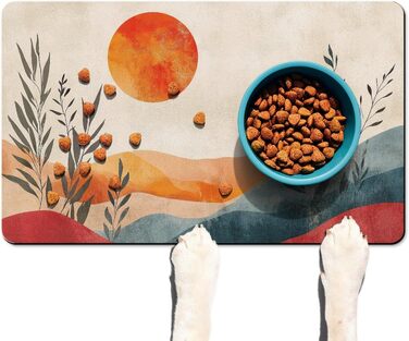 Вологопоглинаючий килимок під годівницю для корму та води, килимок для котів з неслизьким гумовим дном, килимки для собак, водонепроникні, 43,2 x 76,2 см (81.3L x 61B cm, Boho-захід сонця)