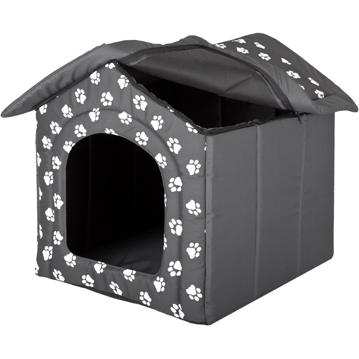 Будка для собак Millybo R1-R6: зручне ліжко-будка для тварин (52 x 46 см, сірий з принтом лапок)
