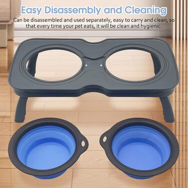 Складані годівниці для собак, 2-в-1 піднятий набір для їжі для домашніх тварин зі стійкою, портативні дорожні миски для собак та котів (Рожевий) (Блакитний)