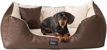 Ортопедичне ліжко для собак Eden, велике, середнє, маленьке - подушка для собак, килимок для собак з еко-шкіри + тканина Alcantara - зняття болю, стійке до зношування, міцне (L, коричнево-кремовий) L коричнево-кремовий