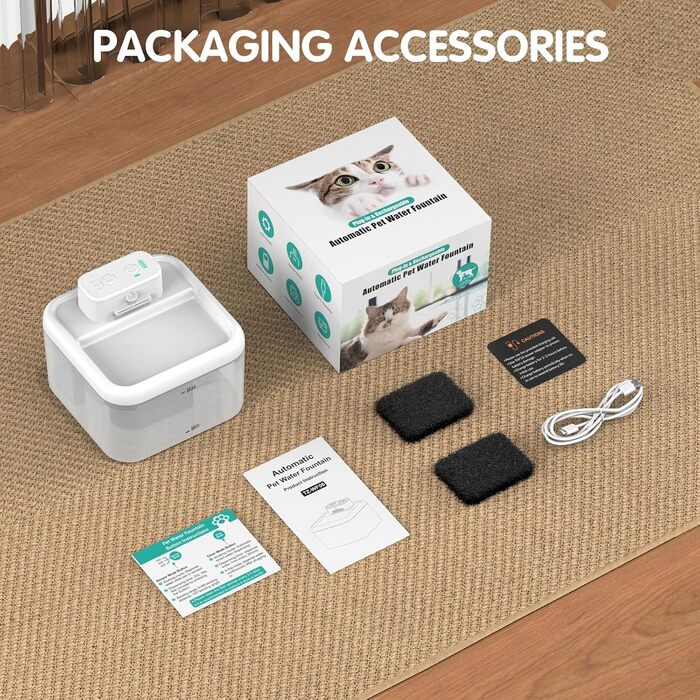 Фонтанчик для котів RUXAN WF06-Білий: ультратихий, з акумулятором 2200mAh, 3 режими, з датчиком руху, для котів та собак