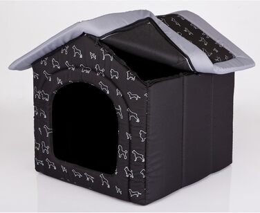 Лежак-будка для собак Millybo R2, 44x38 см, чорний з малюнком, будиночок для домашніх тварин