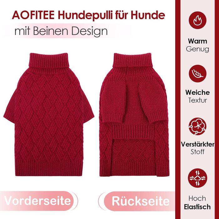 Теплий зимовий пуловер для собак AOFITEE, XS, червоний. Пуловер для котів та цуценят, зручний ролкраг.