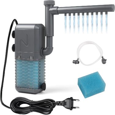 EXLECO Фільтр для акваріума 1.1M, внутрішній фільтр з 2 змінними губками, регульований фільтр для акваріумів об'ємом 20-50л, помпа-фільтр для акваріумів з розпилювачем (6W 600L/H)