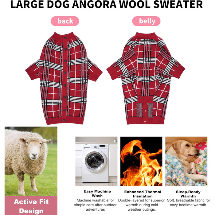 LovinPet Пуловер для собак великих порід, класичний, вітронепроникний, британський клітинний візерунок, теплий жилет для собак середніх та великих порід, розмір L