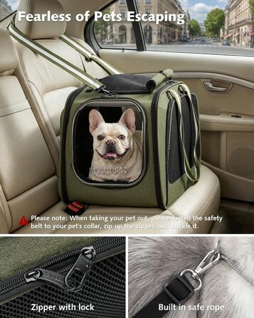 Переноска для котів та собак Pecute XL (55x38x35 см) - складна сумка-переноска з вікном, м'яким килимком, для авто, подорожей, ветеринара, зелена