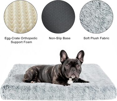 М'яке ортопедичне ліжко для собак середніх порід знімний, пральний чохол, собача коробка-ліжко, підтримка з пінополіуретану, плюшевий килимок з антиковзною основою (Сірий, 91,4 x 61 см)