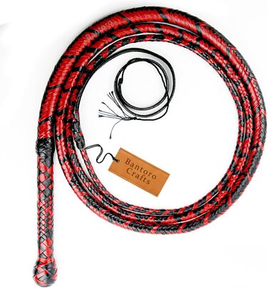 Чорна та червона батогом з кенгурячої шкіри, важка батогом для биків з 16 плетінням, плетений шкіряний корпус та шкіряна підкладка всередині, гучна, дзвінка батогом, Індіана Джонс, верховая їзда (10 футів (3 метри))