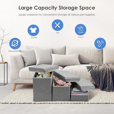 Сходинки для собак маленьких порід, 3 сходинки, складана, для котів та собак, з ящиками для зберігання, підійде для дивану та ліжка