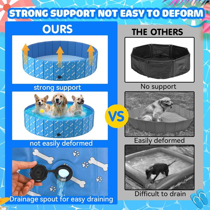 Басейн для собак великих порід LTFIOON, 120x30 см, складаний, з дренажним клапаном, з неслизького PVC, для собак, котів та дітей