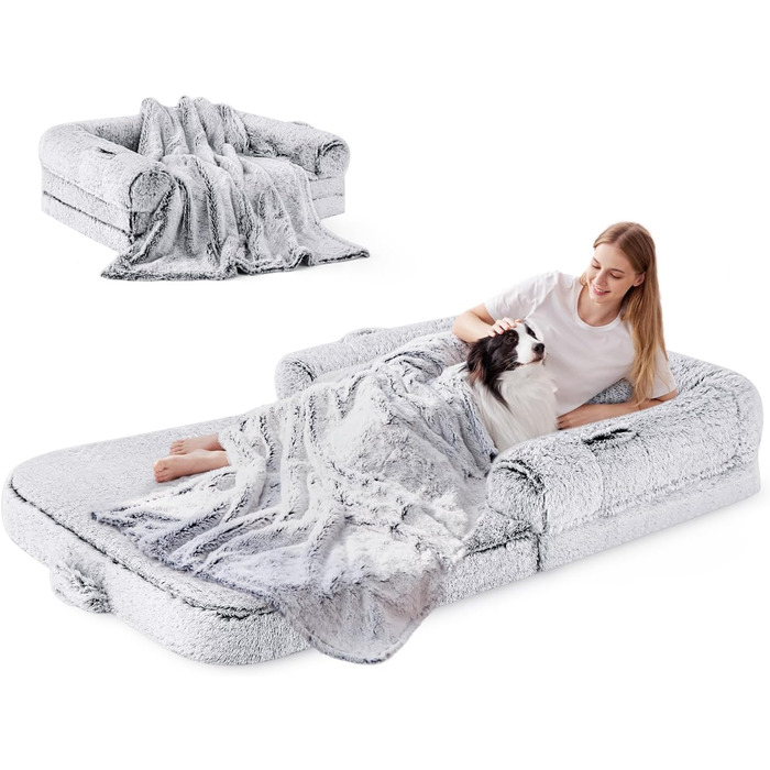 Крісло-ліжко для собак, 2-в-1, сіре, велике, для дорослих, з ефектом пам'яті, водонепроникне, 71x43x10 см