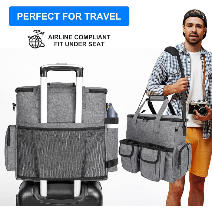 Сумка-переноска для собак Modoker, схвалена авіакомпаніями, органайзер для домашніх тварин з плечовим ременем, 2 контейнери для корму для собак, 2 складні миски для собак, темно-сірий