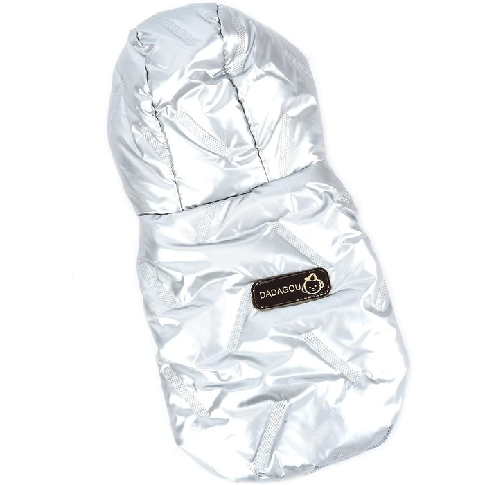 PAIDEFUL Зимовий теплий пуховик для собак - куртка з капюшоном для маленьких собак, чихуахуа, котів. Розмір M, сріблястий колір. Водонепроникний, вітрозахисний. Довжина спини 25 см, обхват грудей 37 см.