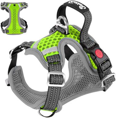 Шлейка для собак Eyein, Air Mesh, дихаюча, для малих та середніх собак, з м'якою ручкою та замикаючими карабінами, витривала, світловідбиваюча, зелена, розмір S