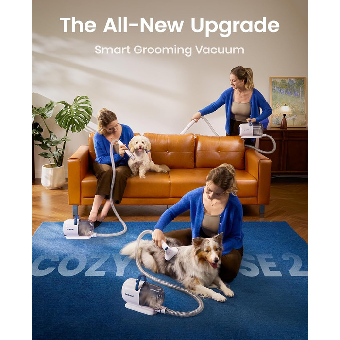 Машинка для стрижки собак Oneisall з пилососом, 15000 Па, видаляє 99.99% шерсті, тиха, 6 насадок для догляду за тваринами