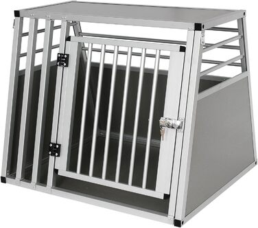 Транспортна переноска для собак EUGAD, алюміній, 80x65x65 см, сіра. Підходить для великих та середніх собак, котів. Для автомобіля, дому, подорожей. Легко мити, стабільна конструкція.