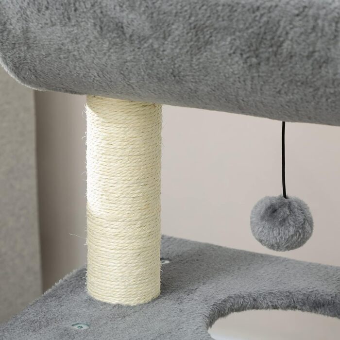 Котячий комплекс PawHut Cosy Chic, багатофункціональний, дерев'яний когтеточка, ігровий центр з лежаком, платформами, іграшкою, сірий, 60x30x76 см